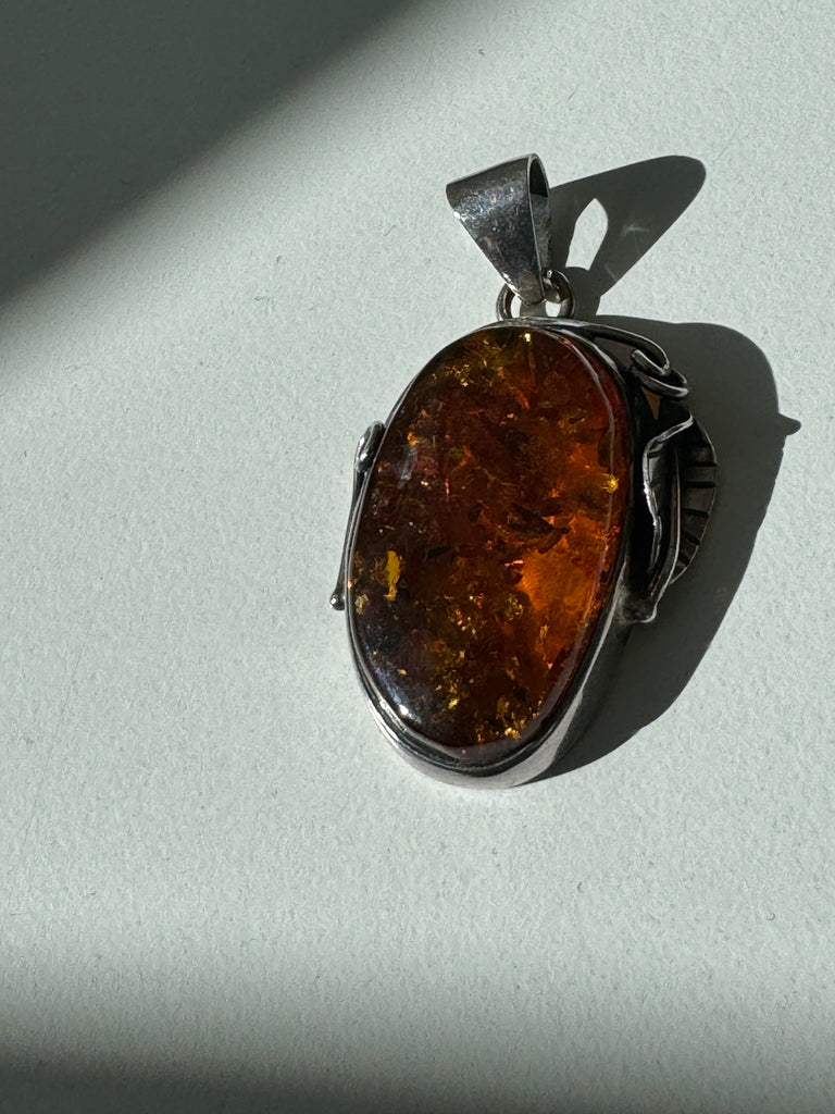 Amber and sterling pendant