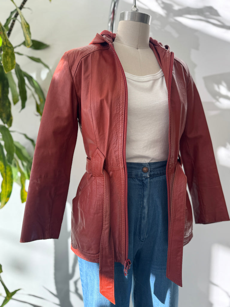 1970’s leather jacket with hood