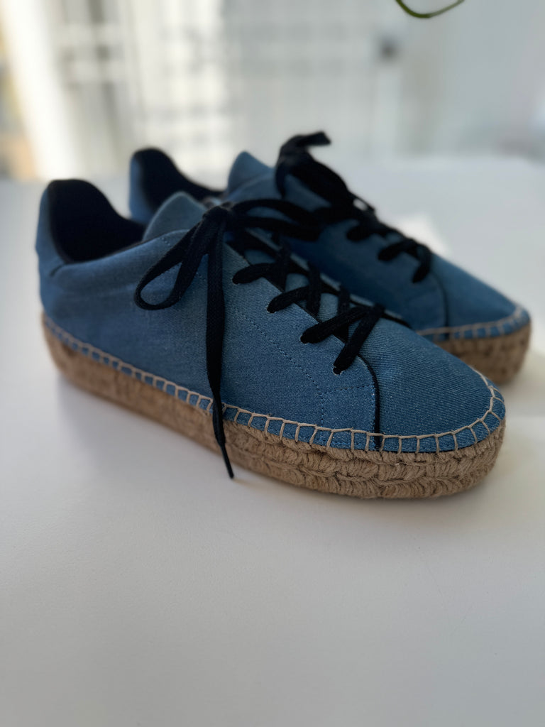 STAUD denim platform lace up shoes