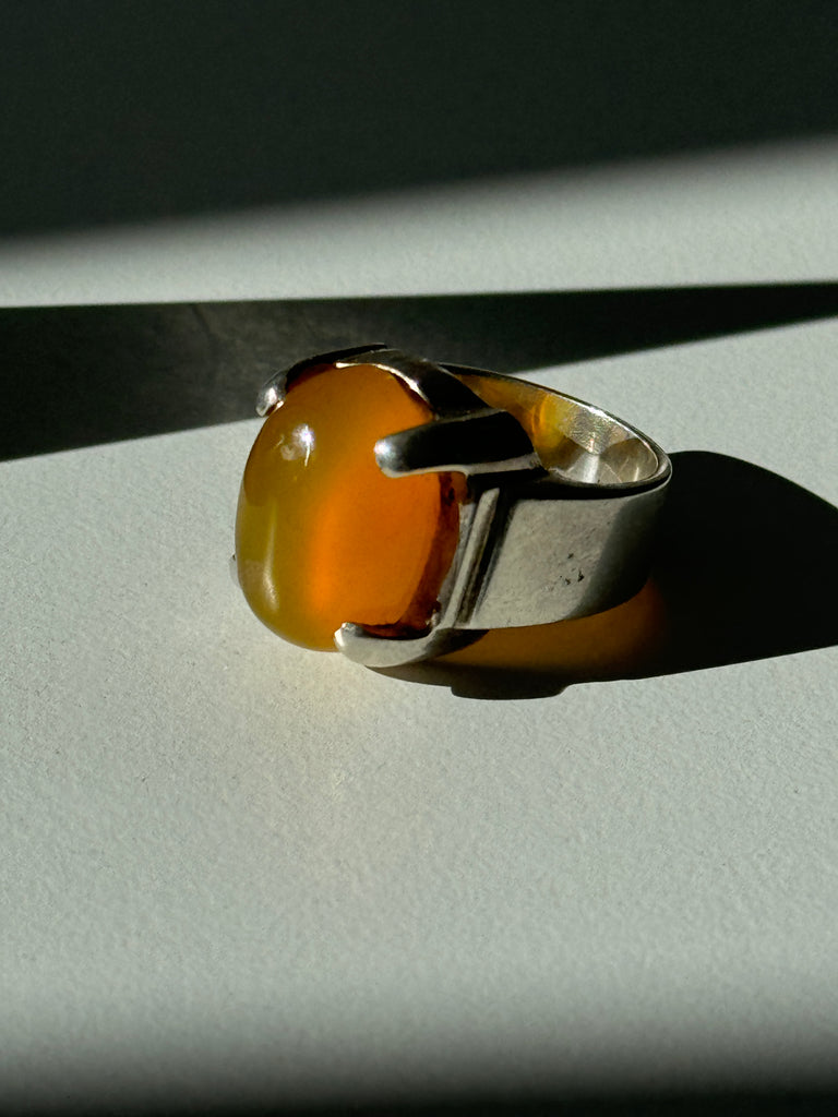 Natural yellow agate and sterling silver ring size 8.5