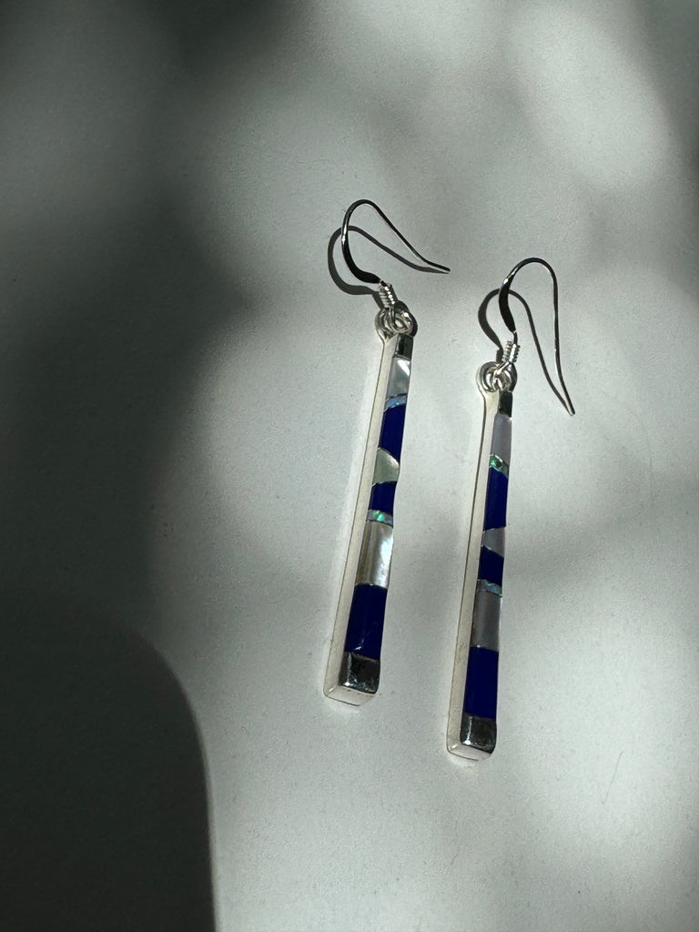 Lapis + mother of pearl stick earrings