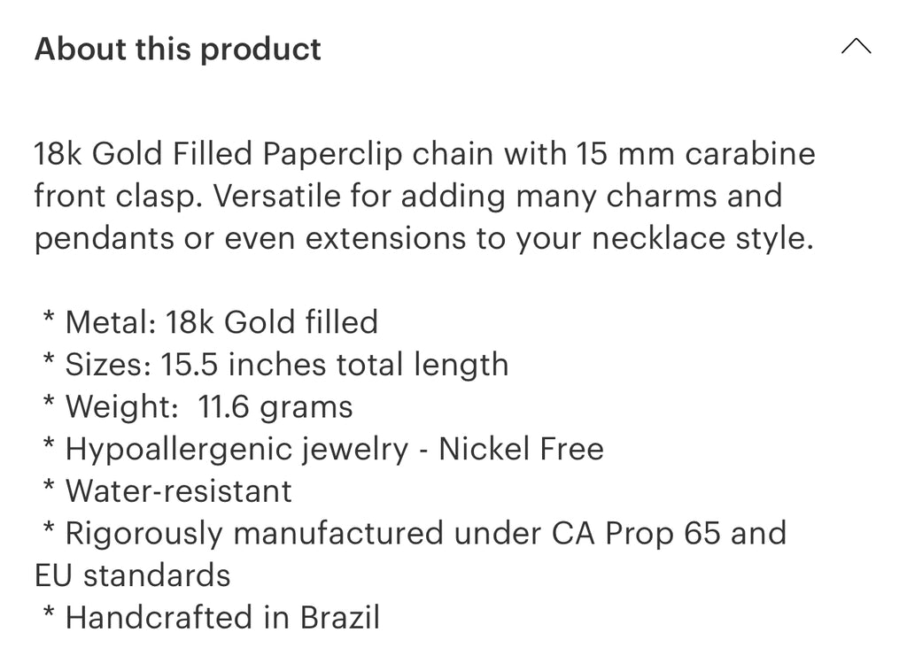 18 kt gold fill paperclip chain