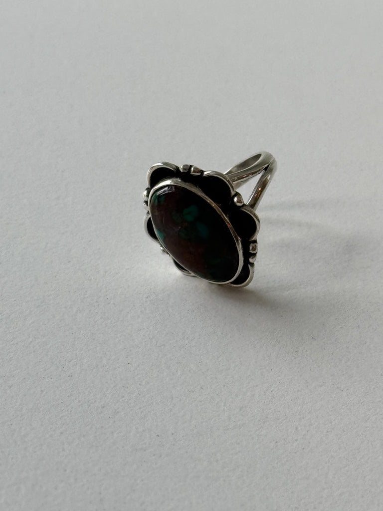 Green turquoise and sterling silver ring