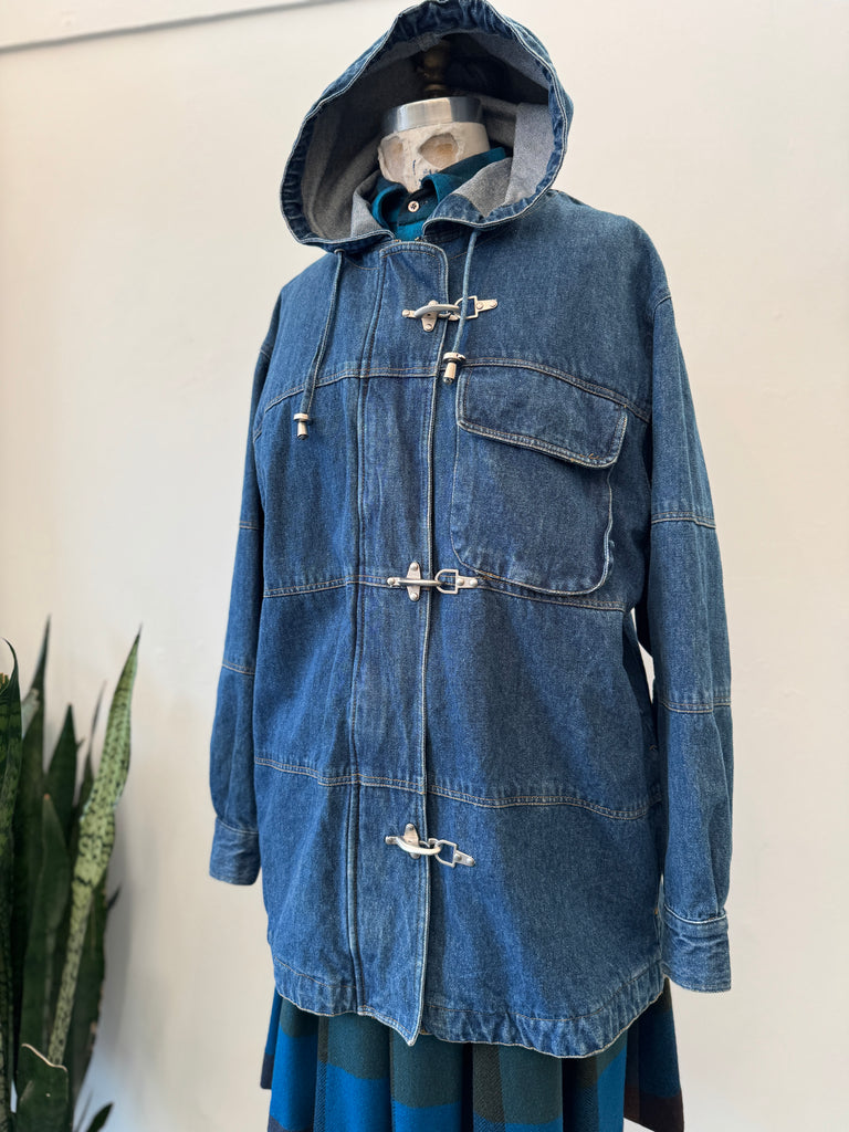 Vintage denim jacket with metal hardware