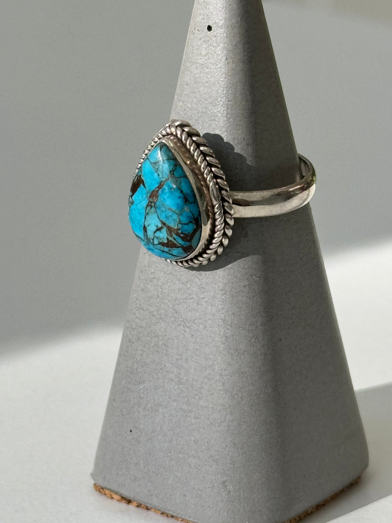 Turquoise and sterling droplet ring size 7.5