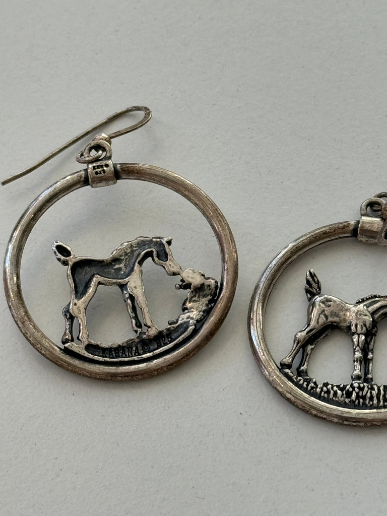 Stamped sterling silver grazing horse earrings