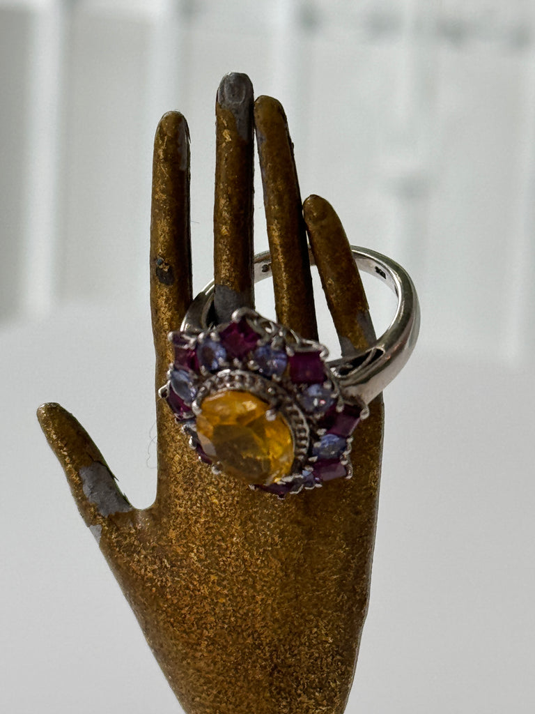 Yellow sapphire |tanzonite|pink tourmaline ring