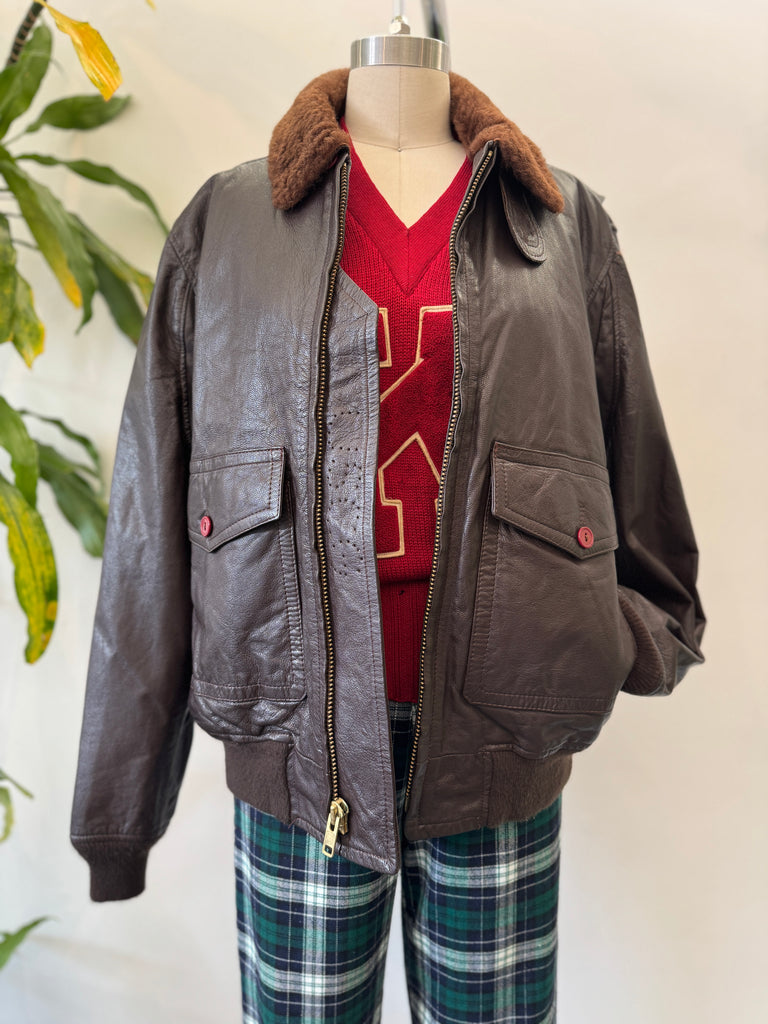 Vintage leather bomber jacket