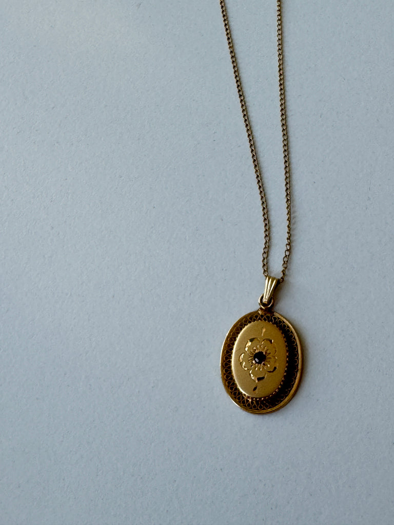 Vintage gold fill pendant with ruby necklace