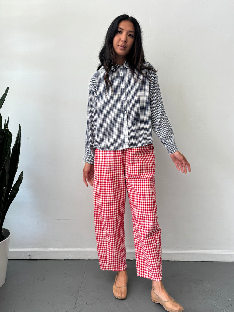 Gingham navy top