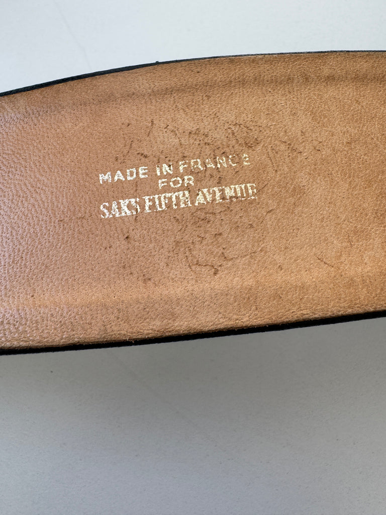 Vintage French lambs skin leather belt with metal lions head detail