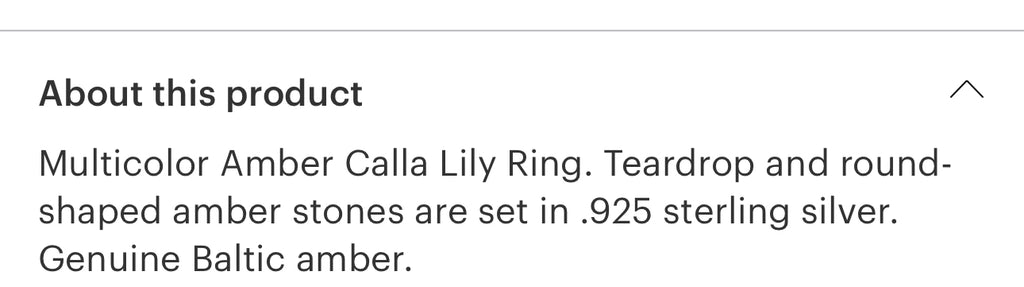 Amber Calla Lily ring size 10