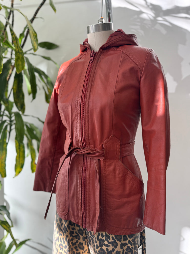 1970’s leather jacket with hood