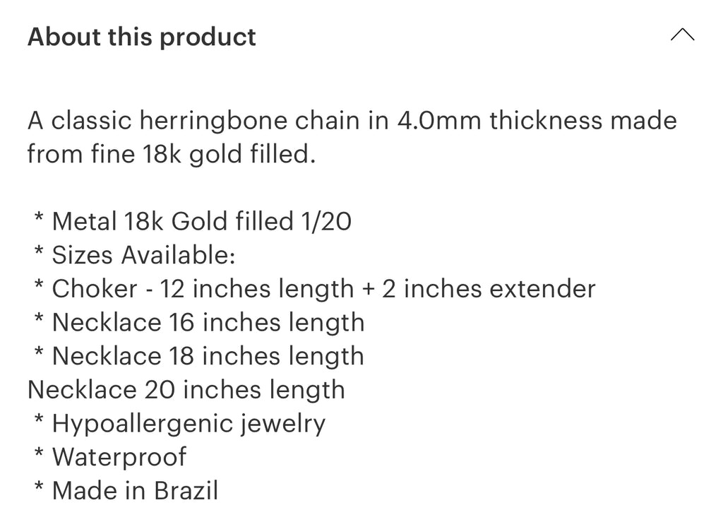 18 kt gold filled 4.0 mm herringbone”18” herringbone chain
