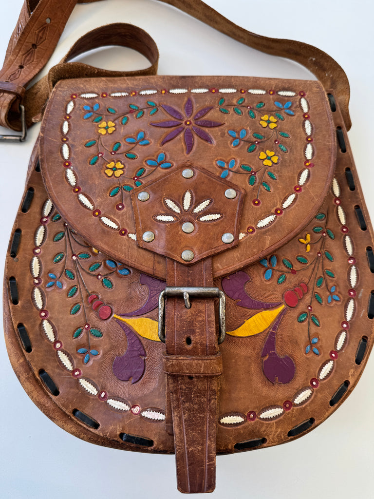 Vintage Mexican tooled leather bag