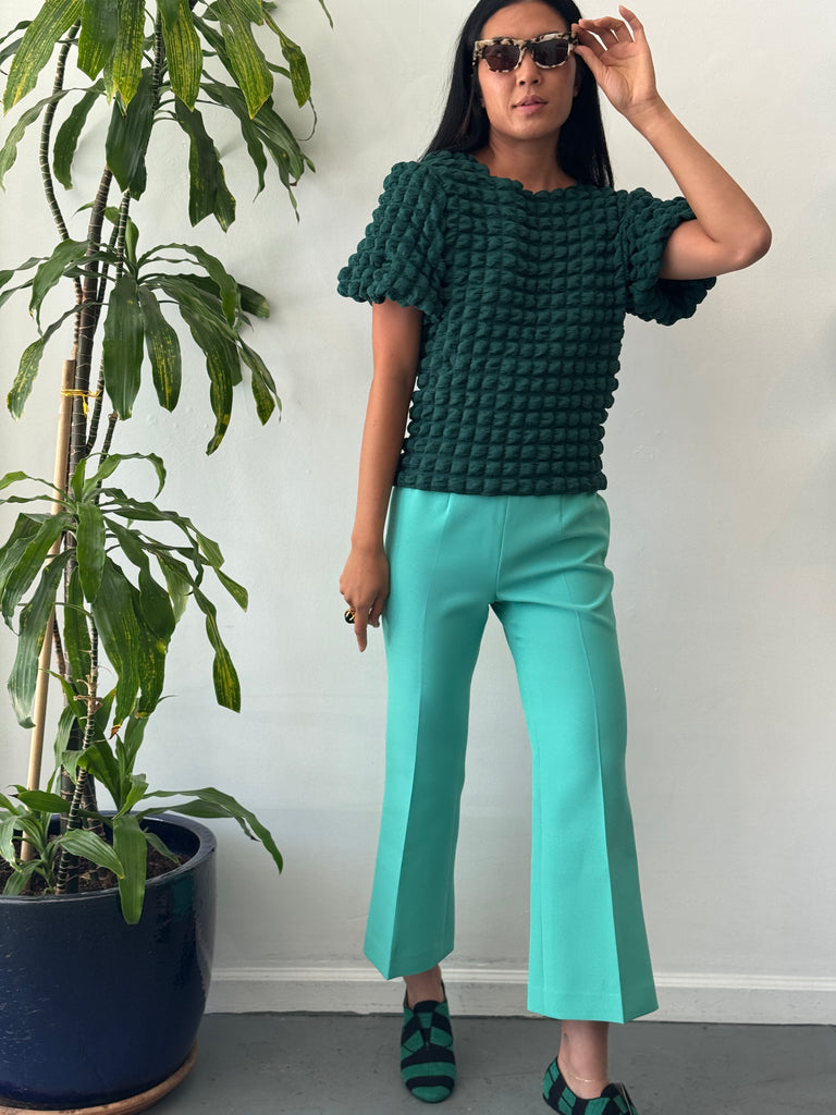 Textured puff emerald top