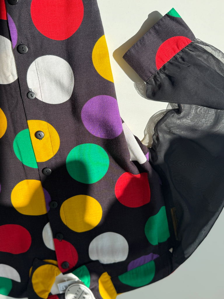 Vintage polka dot and sheer sleeve top