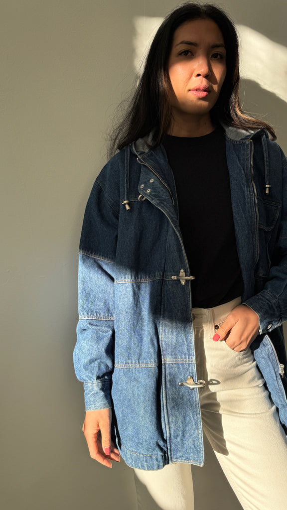 Vintage denim jacket with metal hardware