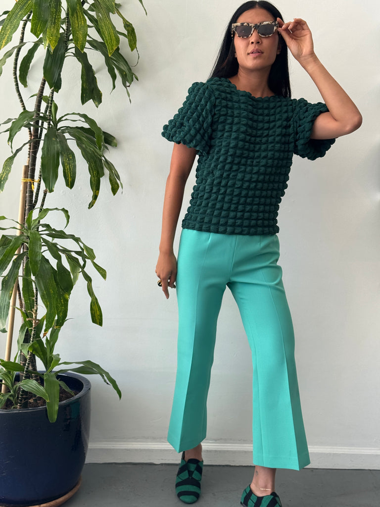 Textured puff emerald top