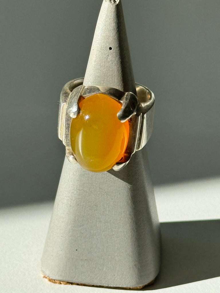 Natural yellow agate and sterling silver ring size 8.5