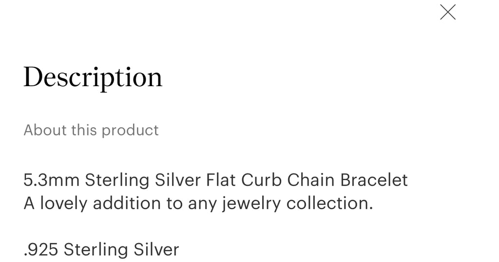 5.33 Sterling Silver fiat curb bracelet