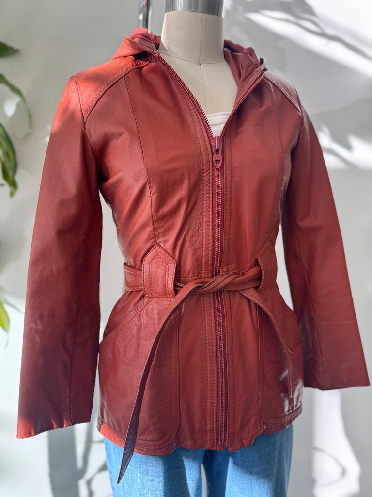1970’s leather jacket with hood