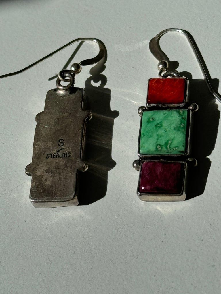 Stamped Navajo stone and sterling earrings