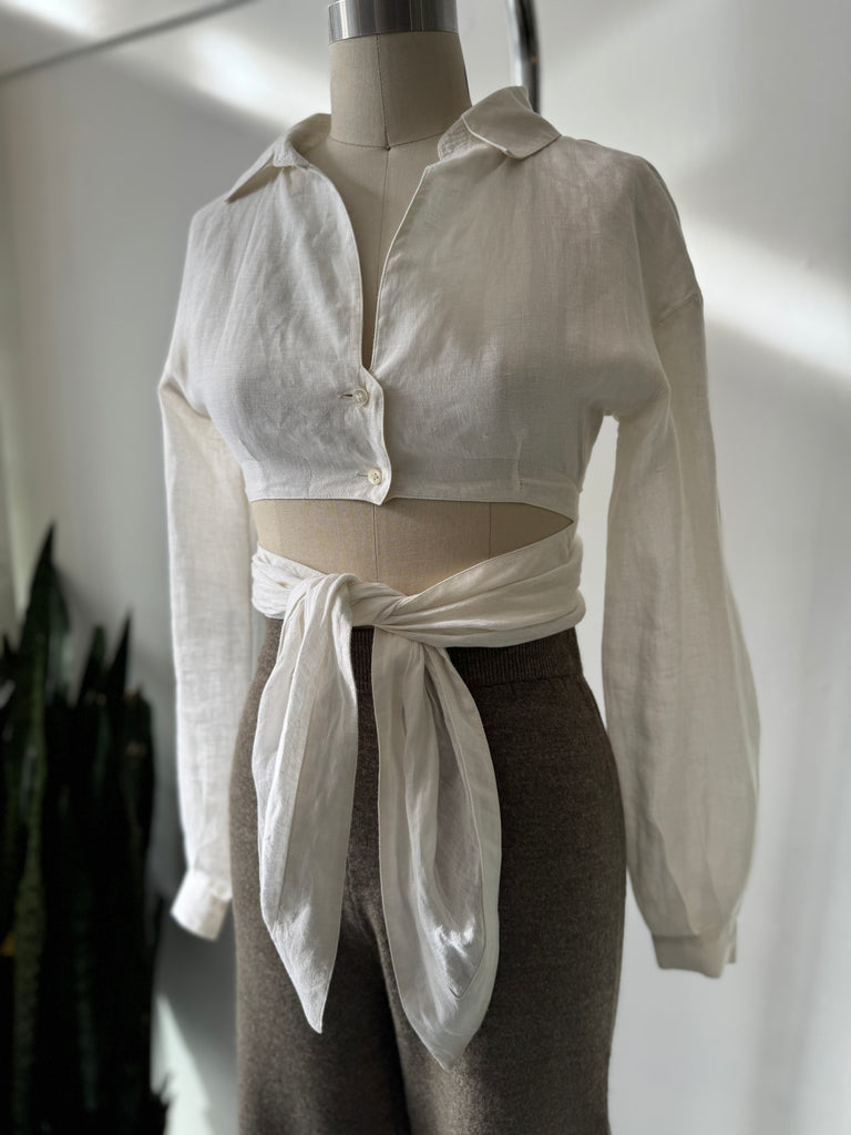 Designer Claude Montana linen wrap top