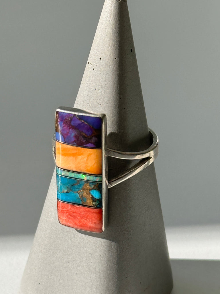 Multi Stone inlay and sterling silver ring size 10