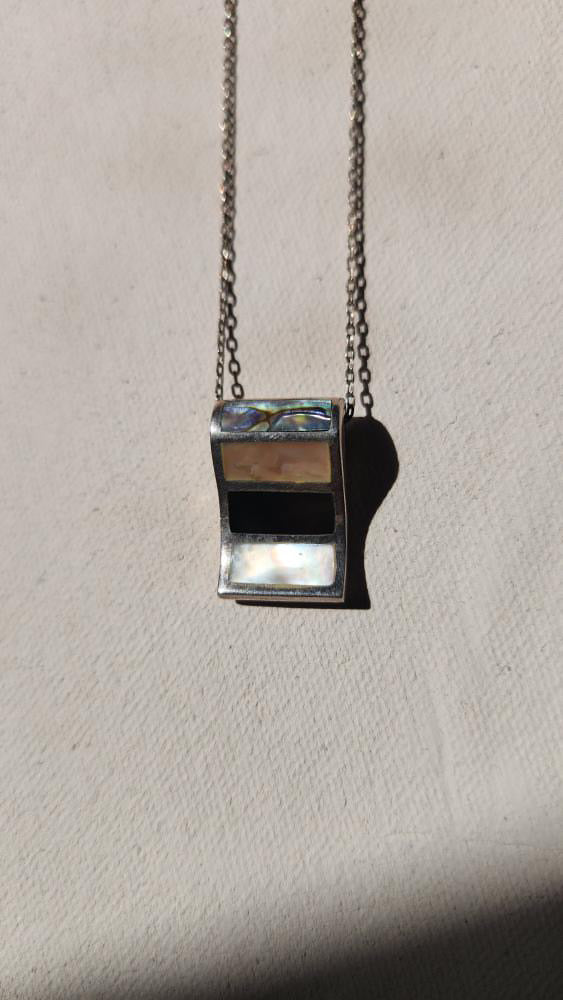 Vintage Sterling, abalone, mother of pearl tablet pendant necklace