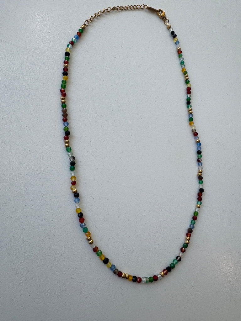 Glass beaded and metal bead necklace