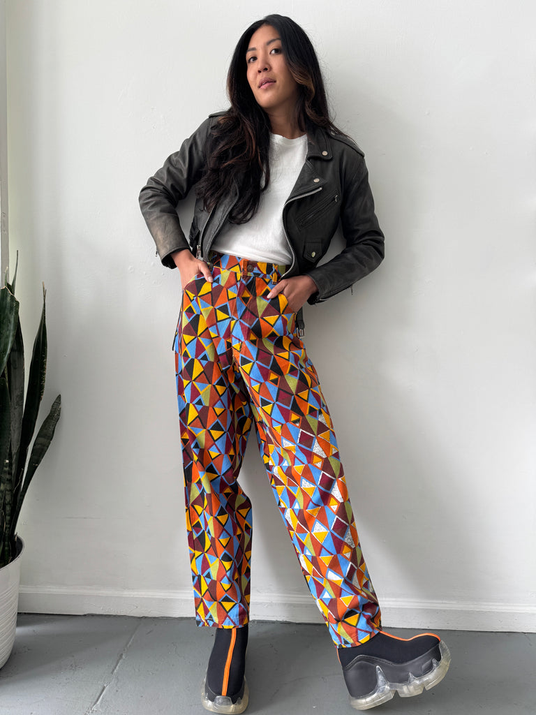 High waist vibrant color + print pants waist “34”