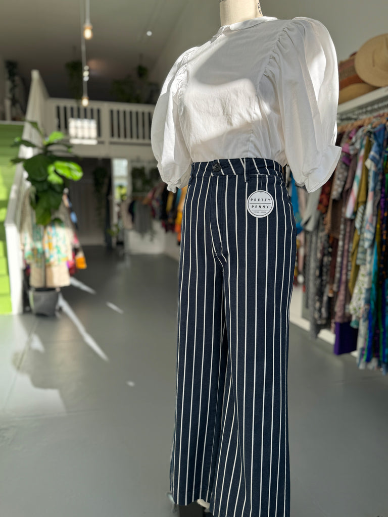 Navy And Cream striped Rollas Pants waist “32”