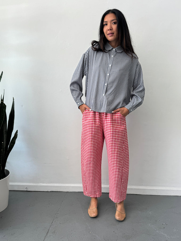 Gingham navy top