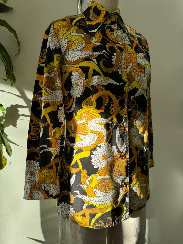 1970’s amazing print button up top