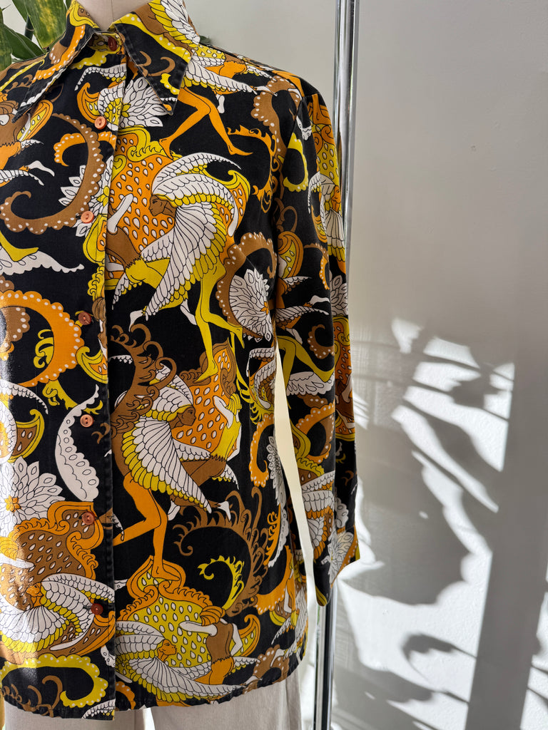1970’s amazing print button up top
