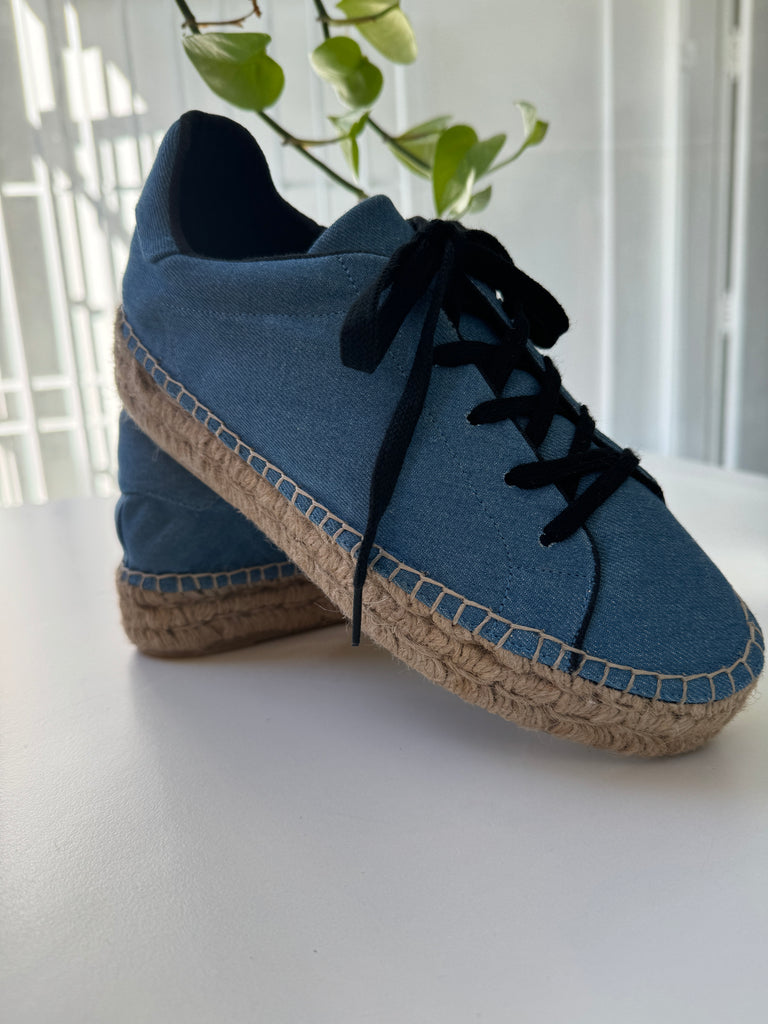 STAUD denim platform lace up shoes