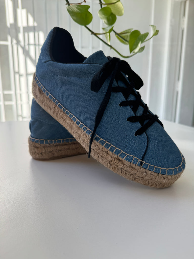 STAUD denim platform lace up shoes