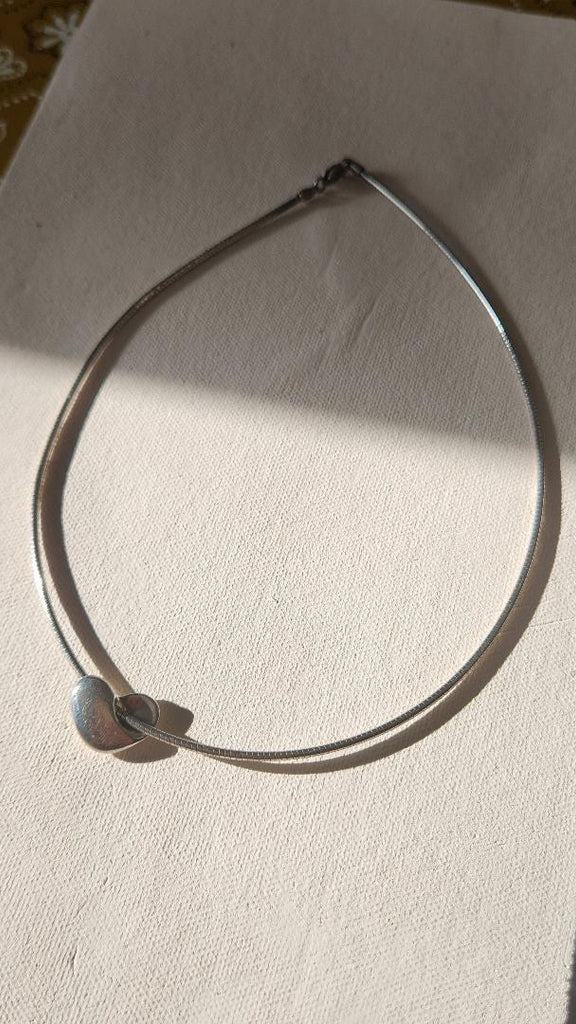 Vintage sterling silver heart slider necklace