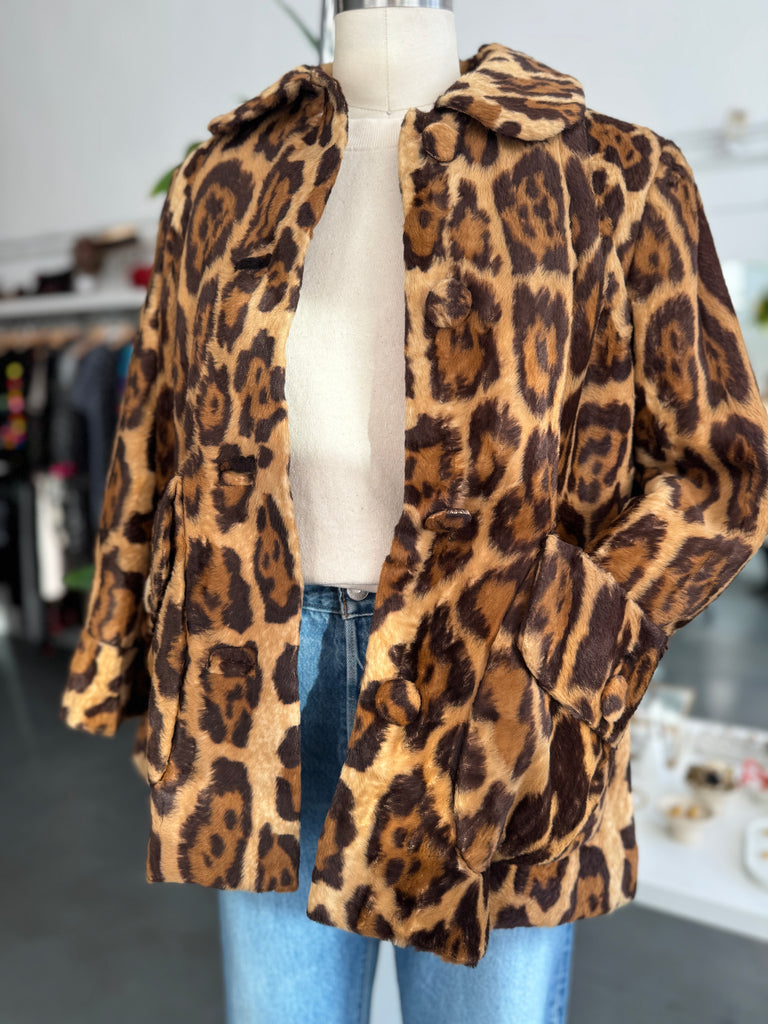 Vintage faux fur leopard print jacket