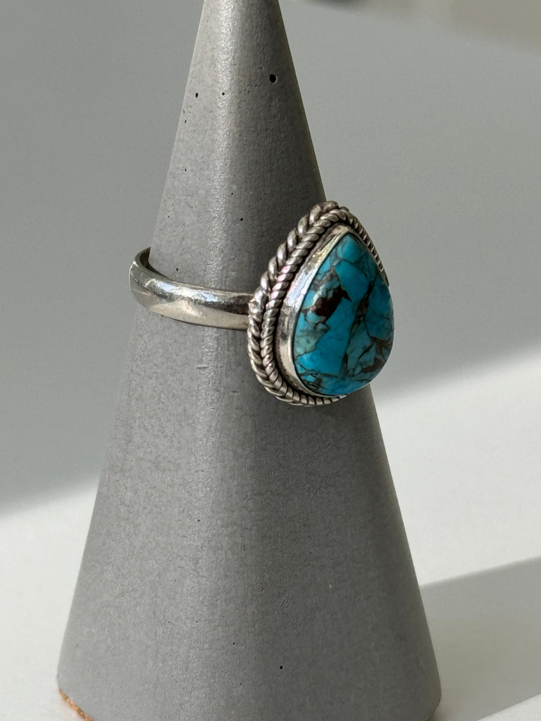 Turquoise and sterling droplet ring size 7.5