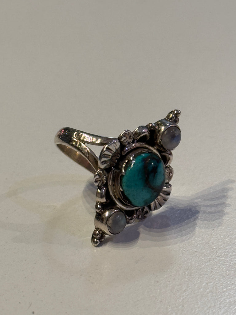 Turquoise + moonstone ring