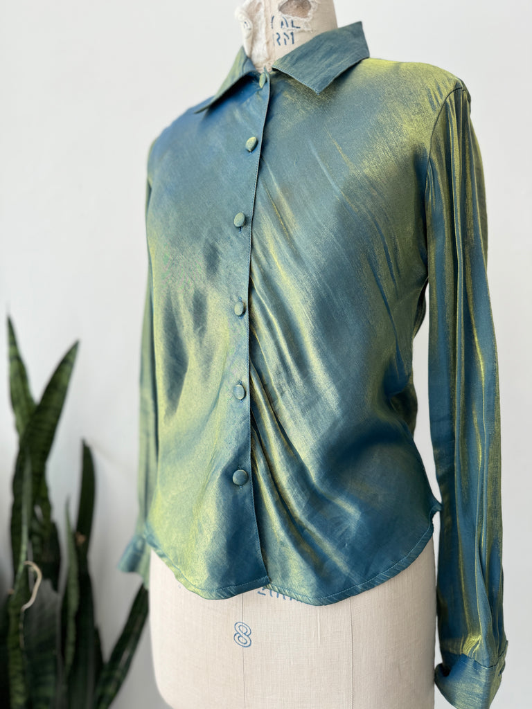 Vintage metallic button up top