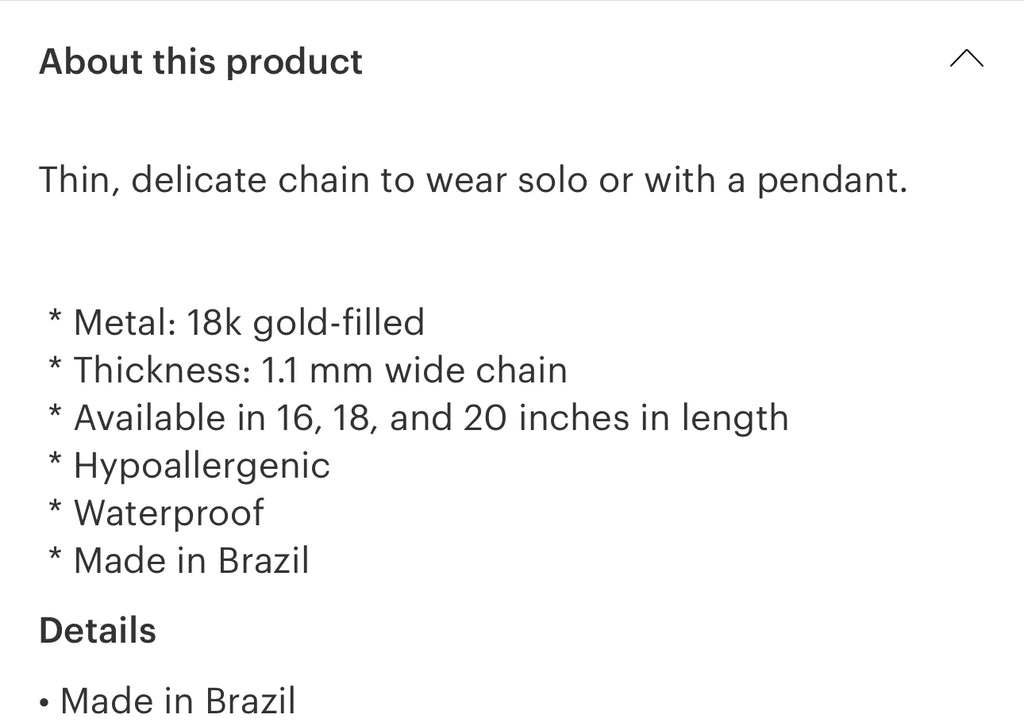 18 kt gold filled dainty chain “18”