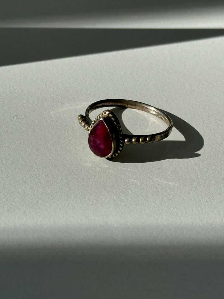 pink tourmaline Teardrop stone and silver ring size 8.5