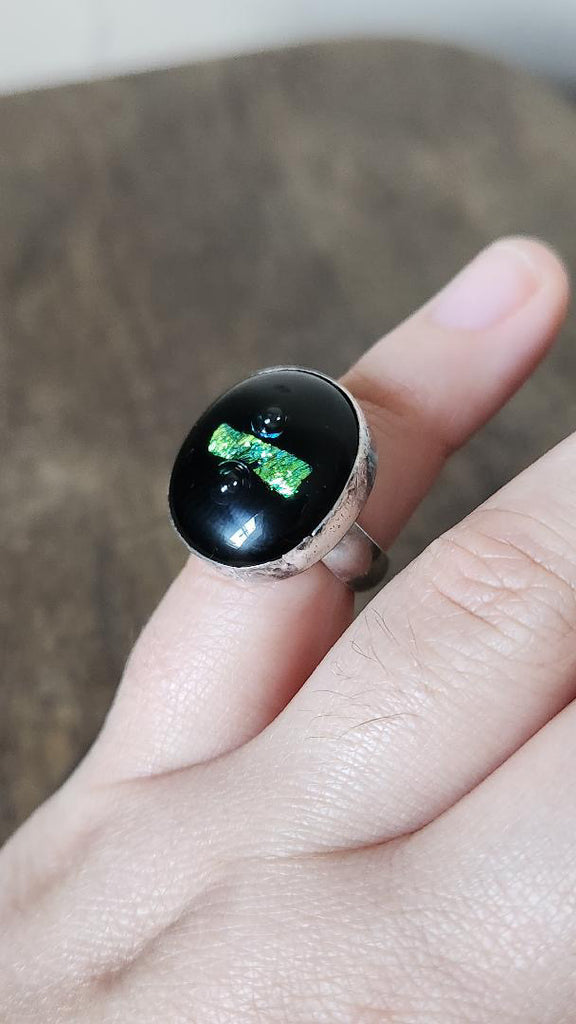 Vintage sterling dichroic glass statement ring