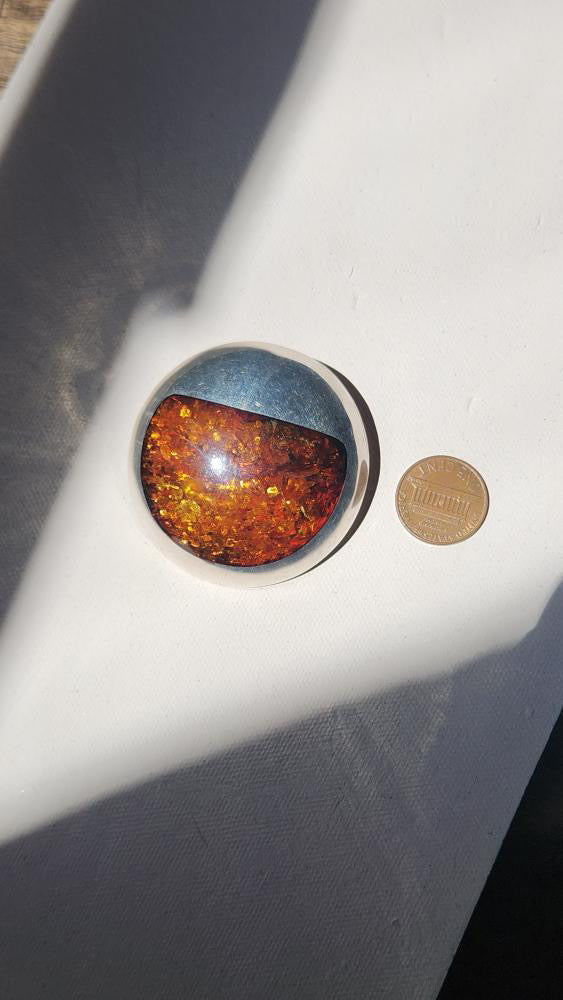 Vintage modernist sterling silver and amber convertible brooch and pendant