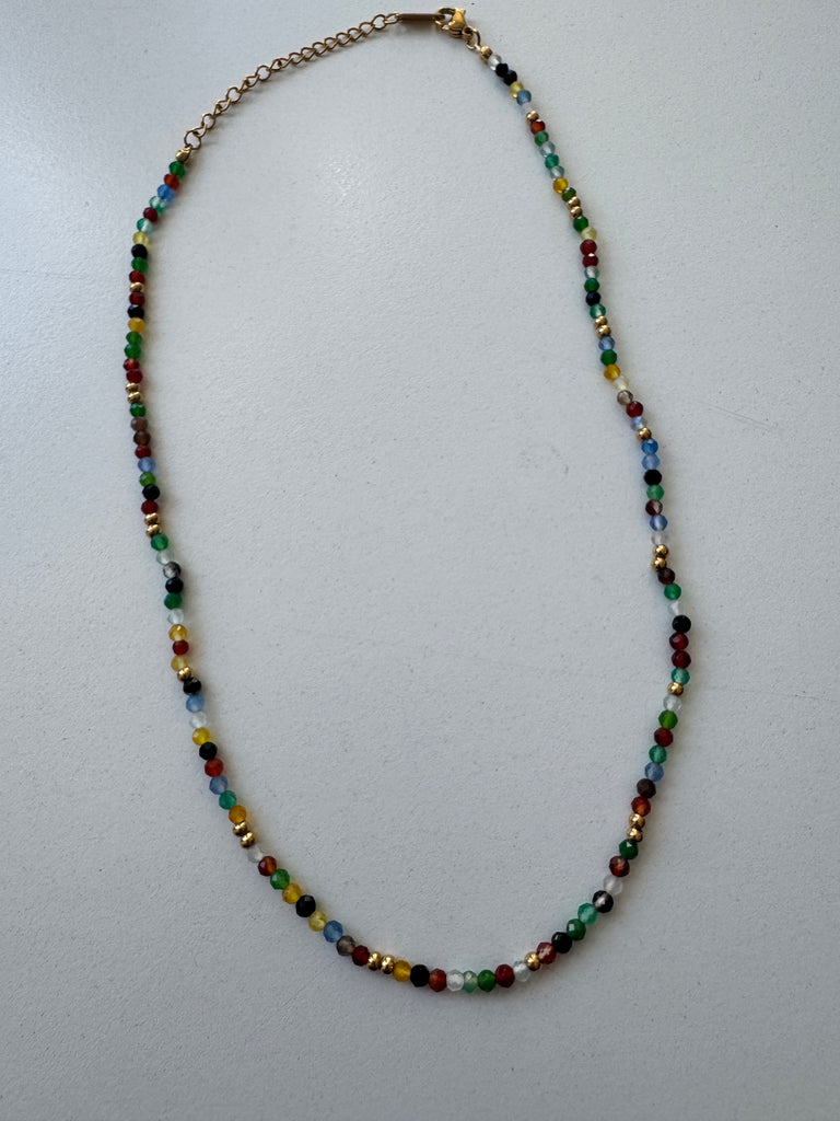 Glass beaded and metal bead necklace