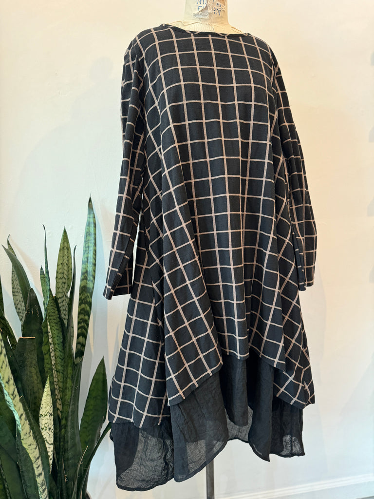 Oversized double layer grid dress