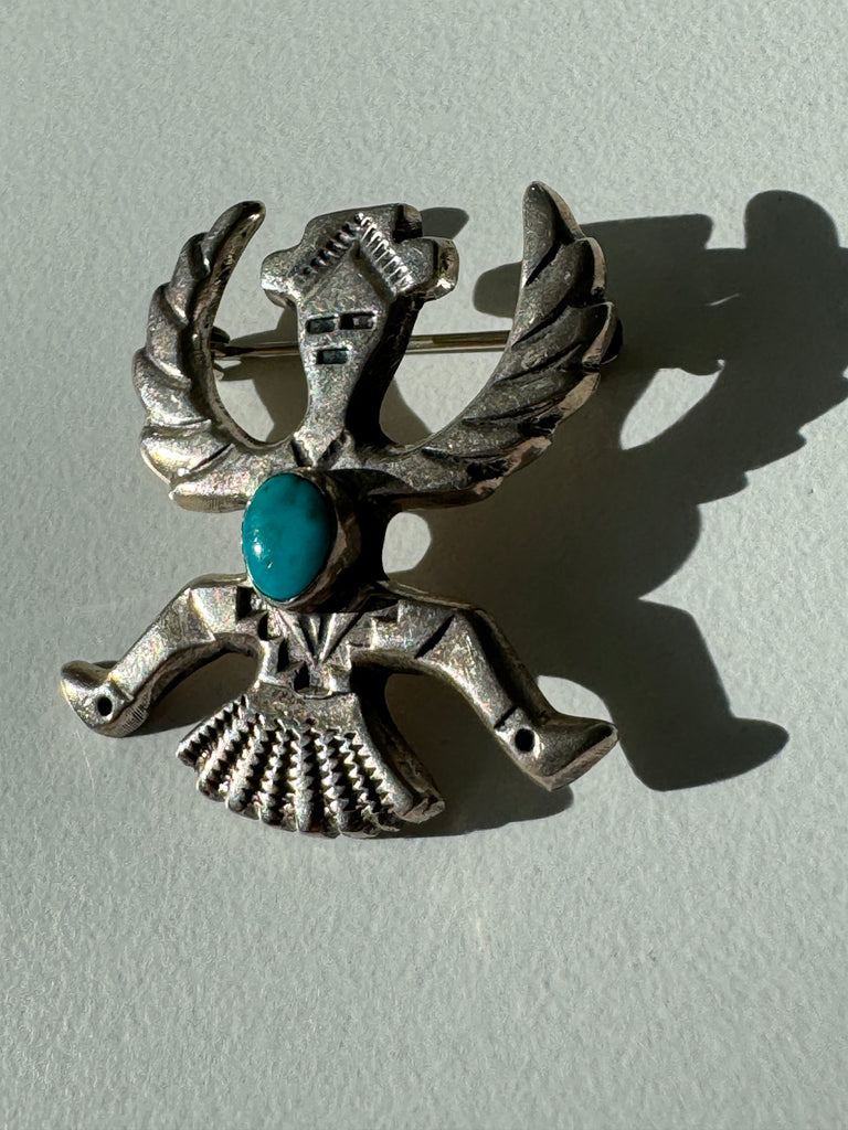 Sterling silver and turquoise pin